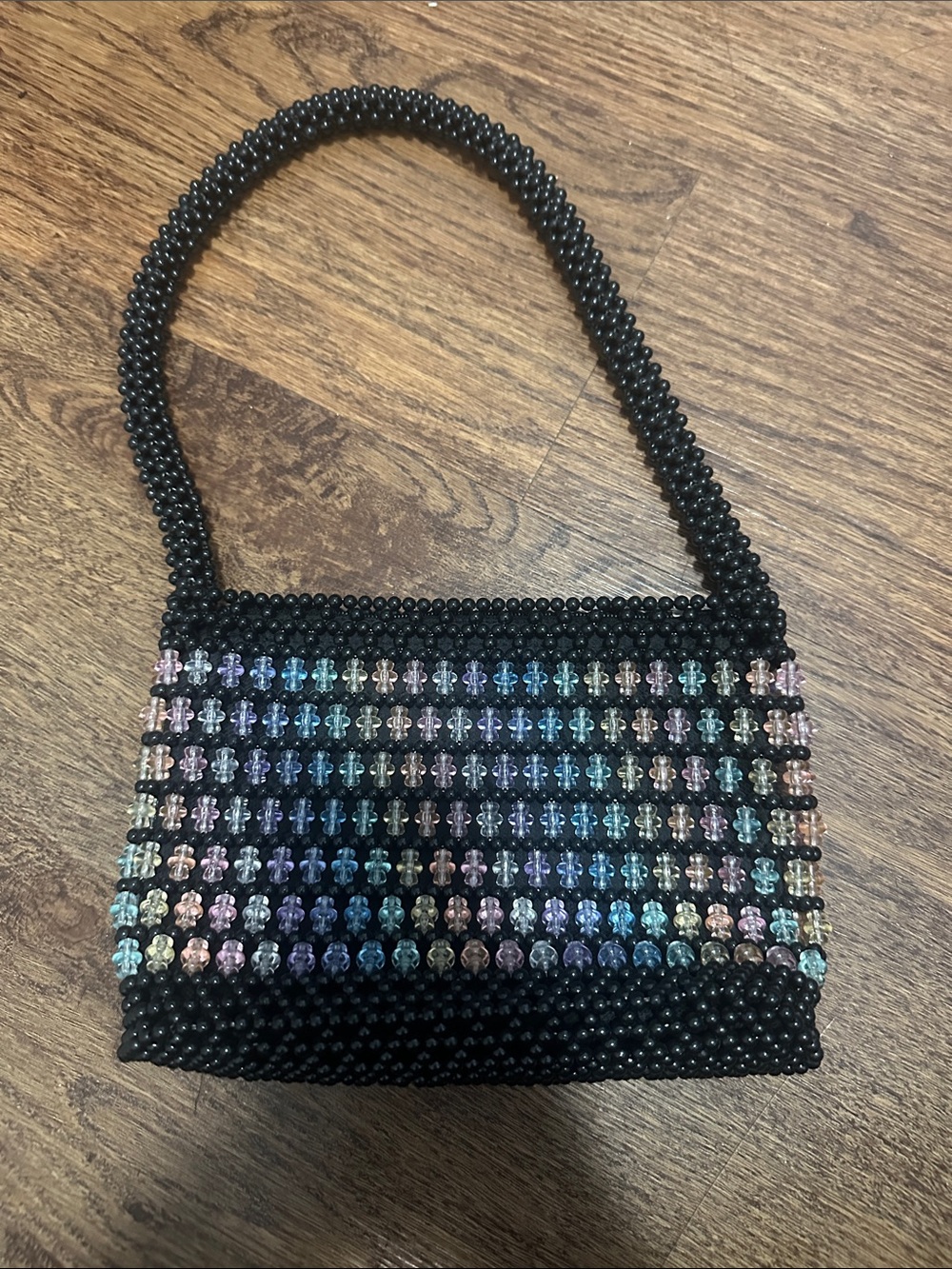 Beaded Black Handbag with Multicolor Accent - Women Bags